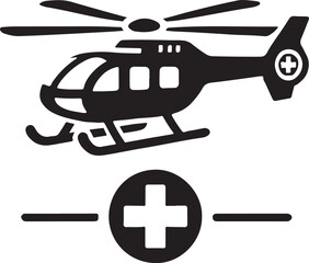 Silhouette vector of a medical helicopter, symbolizing emergency response, air rescue, and medical transportation. Ideal for healthcare, rescue, and emergency services themes.
