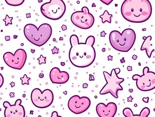 Adorable seamless pattern of smiling hearts and stars