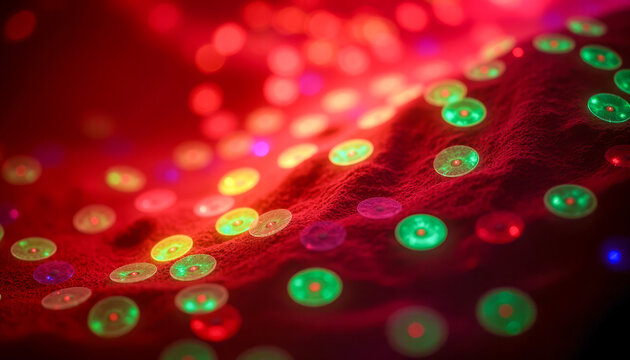 abstract background with red dusk snd green disks