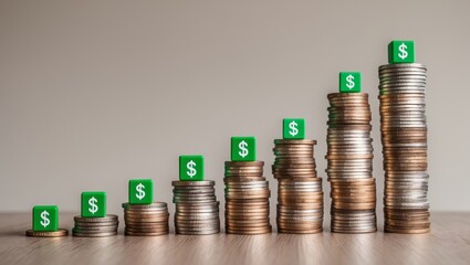 Financial growth stacked coins with percentage indicator