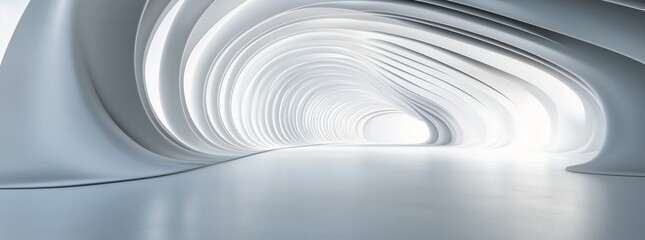 Obraz premium Futuristic interior design with smooth white curves and ambient lighting in a spacious area