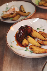 pork kebab on a plate. Juicy delicious food