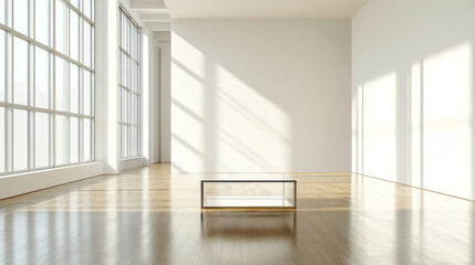 Obraz premium glass table room modern interior in empty room with wooden floor 3d render illustration