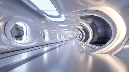 abstract futuristic tunnel hall technology 3d render illustration