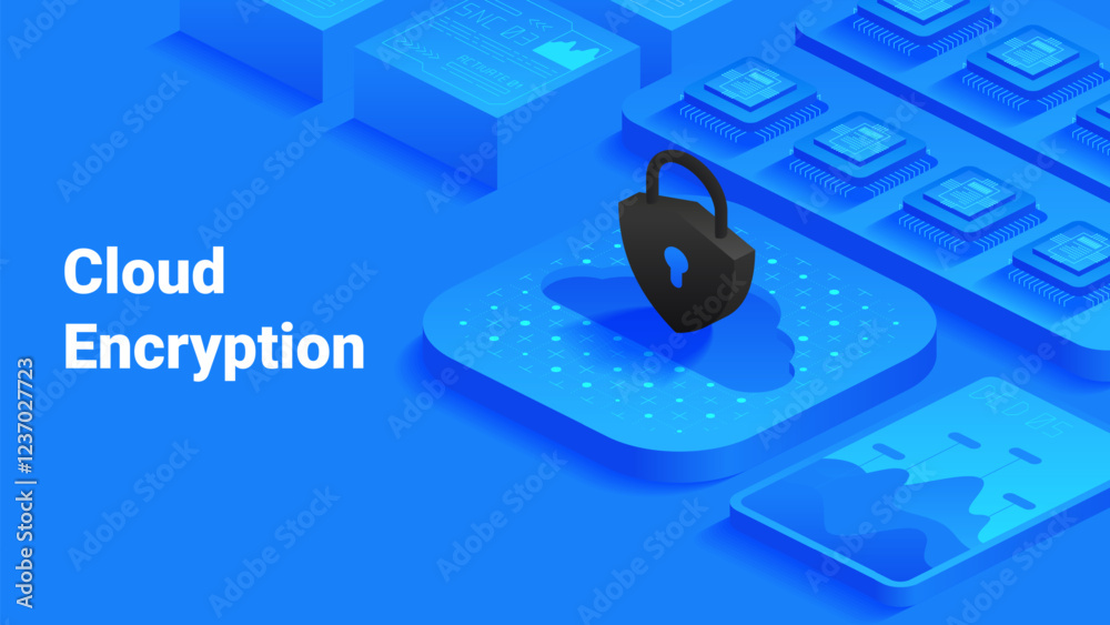 Poster cloud encryption isometric vector illustration black padlock on a cloud icon data security cloud com