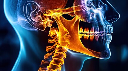 Examination of jaw joint in human head through medical X-ray technology