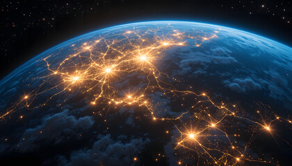 Fototapeta premium A radiant Earth orbits the sun in the vast expanse of space