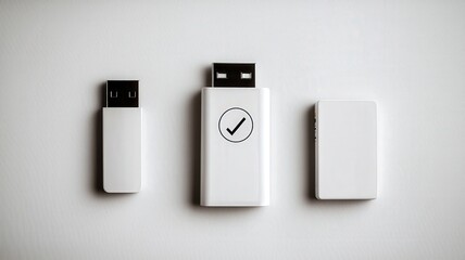 Three sleek, white USB drives arranged on a light background, showcasing their modern design and functionality.
