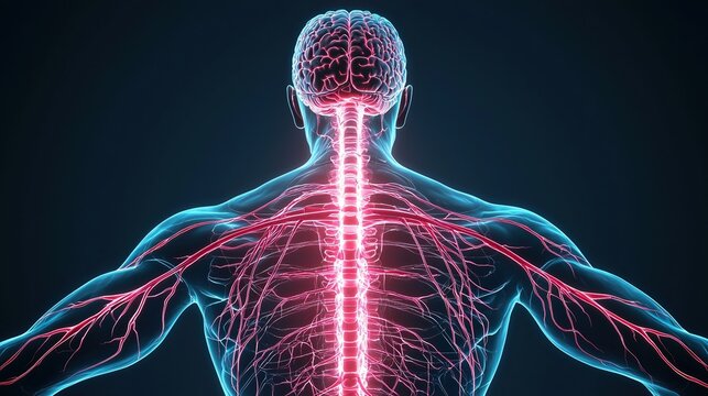 Detailed view of a human figure showcasing nervous system illumination
