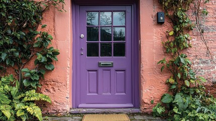 Purple Doorway Charm: A Picturesque Cottage Entrance