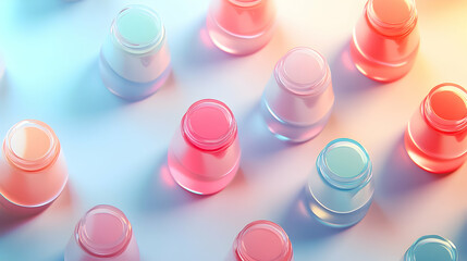 Colorful array of nail polish bottles arranged on a table creating a vibrant and artistic display