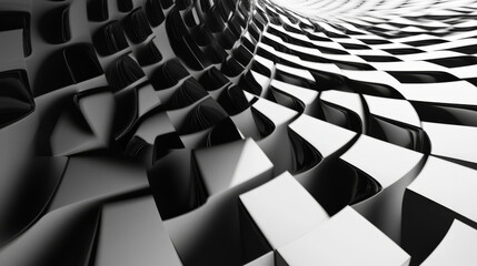 abstract black and white round geometric shape 3d render illustration