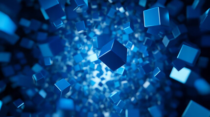 abstract flying rotating blue cubes background 3d render illustration
