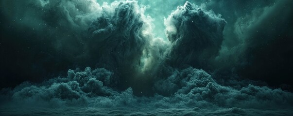 Majestic teal space nebula glowing with interstellar clouds and stars