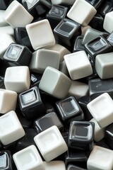 Obraz premium Geometric Cubes with Metallic Finishes in Silver, Black, and White: An Abstract Background of Modern Art