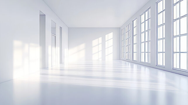 white futuristic empty blank studio building interior 3d render illustration