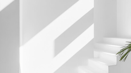 Minimalist design with geometric reflections from angled mirror and soft shadows