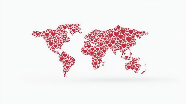 World map created with heart shapes representing global love.