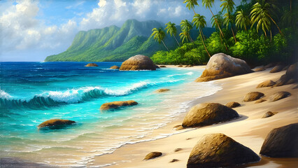 Tropical beach landscape oil painting 