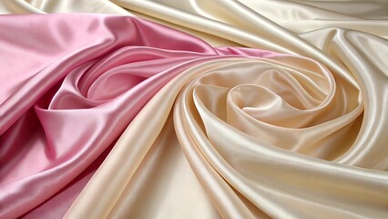 Obraz premium Elegant pink and cream satin fabric in a swirling pattern with a copy space