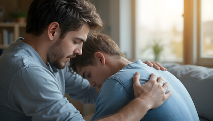 A father and his children, share a moment together