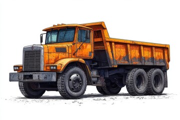 Vintage orange truck illustration showing rustic and antique automotive design
