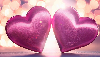 Fototapeta premium two pink hearts as a symbol of love