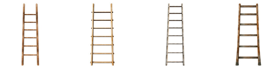 Wall ladder isolated on transparent background, PNG, Set of