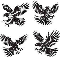 Detailed Black and White Illustrations of Eagles in Flight
