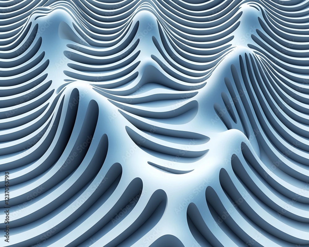 Aufkleber abstract 3d rendering of a wavy, textured surface with curved lines and light blue color.