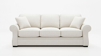 Fototapeta premium Cream sofa, living room, white background, comfortable seating