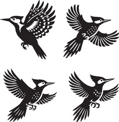 Intricate Black and White Silhouettes of Birds in Flight