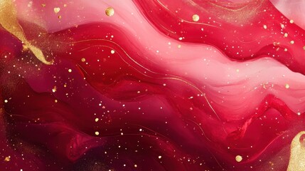 luxurious abstract Valentine's Day background with rich red and burgundy tones, adorned with delicate golden foil speckles and fluid marble-like textures, creating a refined and artistic aesthetic.