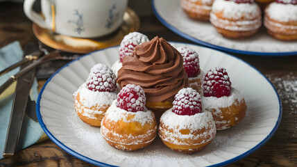 Chocolate cream and raspberry-filled beignets