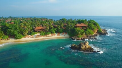 Naklejka premium Amazing beach view in Unawatuna, Sri Lanka from the sky.