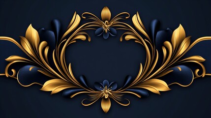 Elegant gold and navy blue floral frame. Perfect for luxury branding, invitations, or wallpapers.