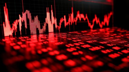 A striking visual representation of stock market data displayed in red tones, highlighting market fluctuations and the dynamic nature of financial activities.