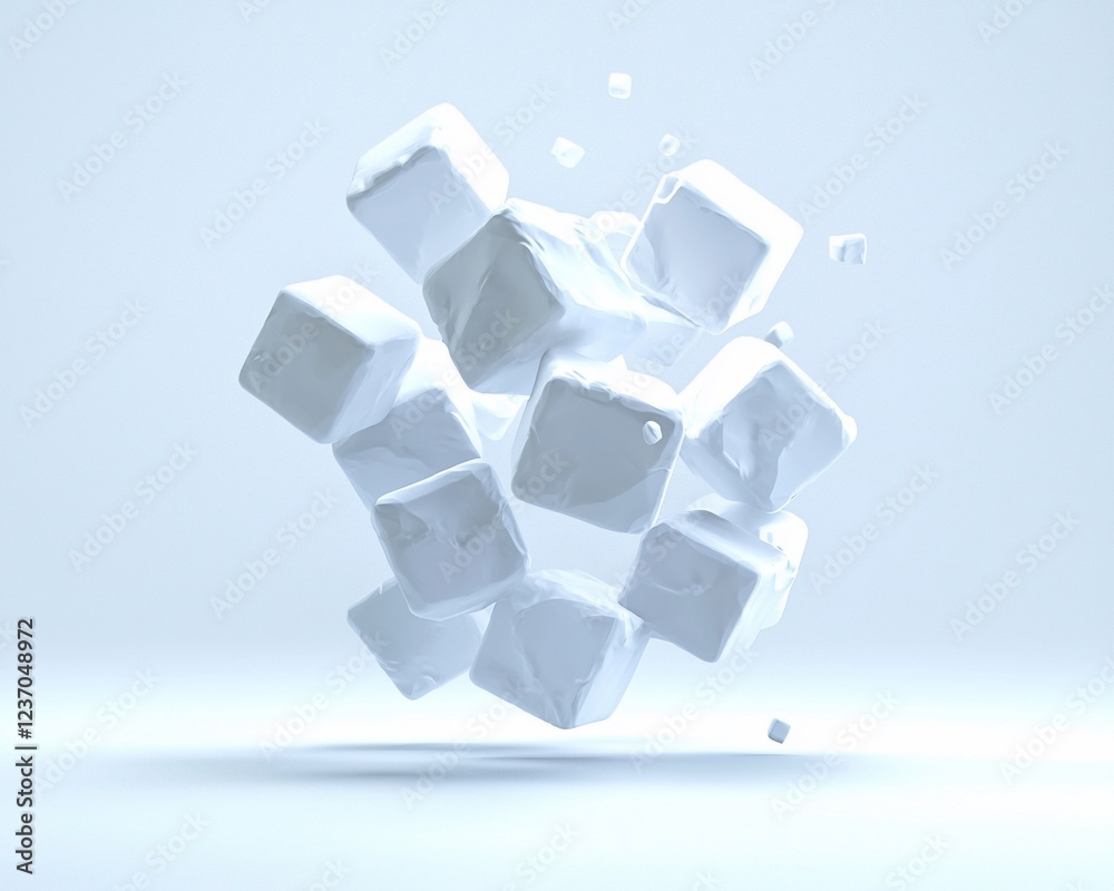 Poster Abstract 3D rendering of white cubes floating.