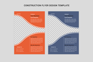 new modern clean simple creative construction flyer design template with two color.