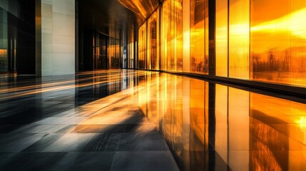 Modern Architecture with Reflections and Golden Hour Lighting