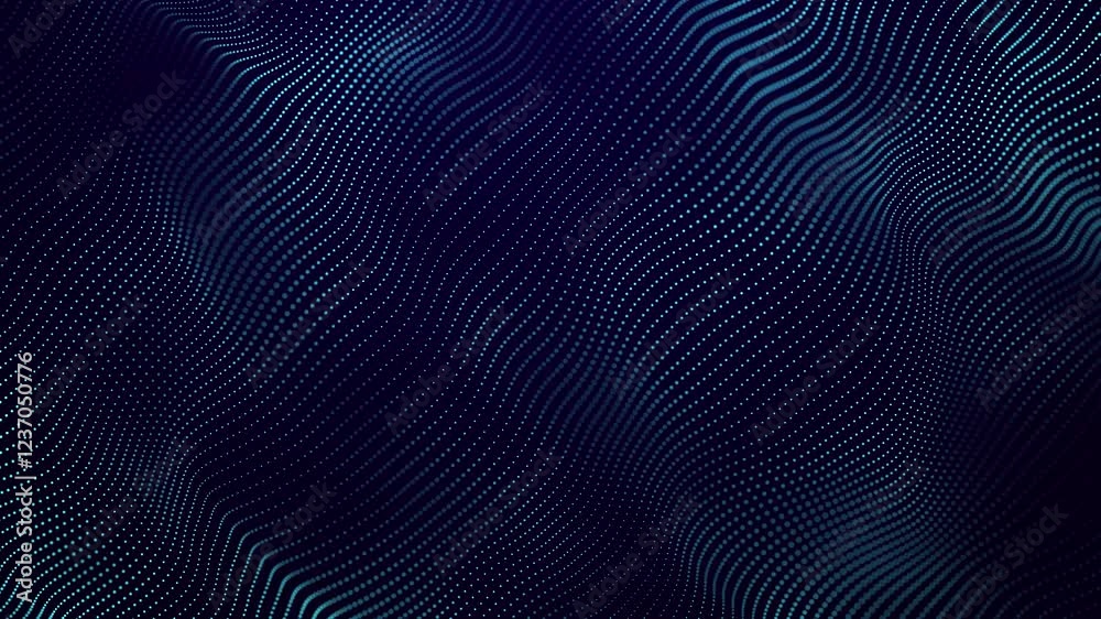 Poster futuristic wave of moving dots on a dark space. digital big data technologies. 3d rendering. seamles