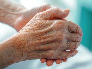 Fototapeta premium Elderly Couple Holding Hands in Nursing Home
