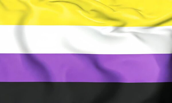 Vibrant nonbinary pride flag waves energetically in bright light