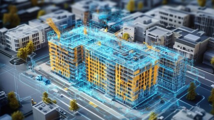 Digital Building Model Shows Urban Apartment Construction
