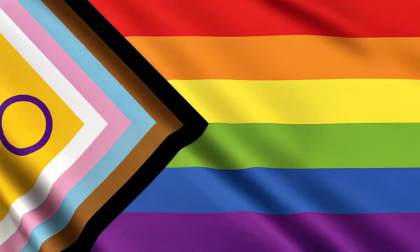 Dynamic pride flag waving seamlessly in wind with vibrant colors and inclusion symbol