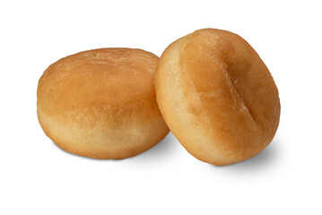 Berliner doughnut cream fillings without powdered sugar. Two german Krapfen isolated