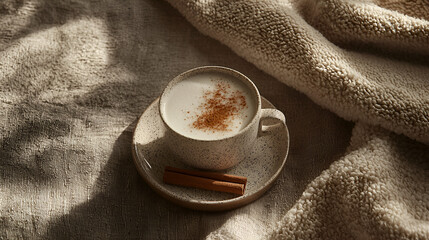 Cozy morning with a warm, spiced beverage. Perfect for a relaxing day.