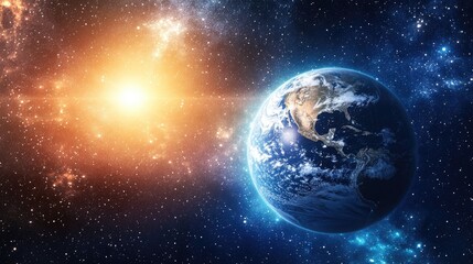 Fototapeta premium Earth Planet In Space With A Bright Star