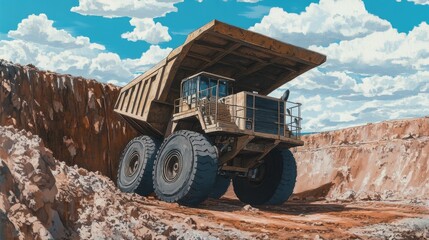 Obraz premium Large Mining Truck in a Quarry Under a Blue Sky