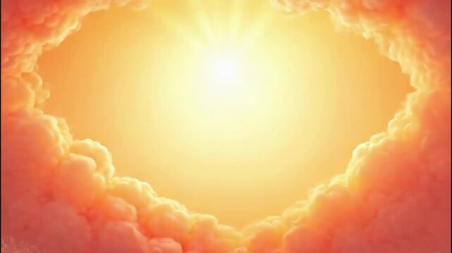 Bright orange clouds surrounding a radiant sun emitting warm light.